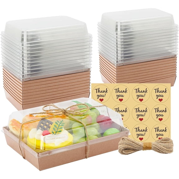 7x5x2.5 Charcuterie Boxes with Clear Lids, Large Disposable Bakery Dessert Boxes, Bakery Take Out Containers, To Go Food Container for Chocolate, Sandwich, Cookie, Cupcake, Pastries (25, Brown)