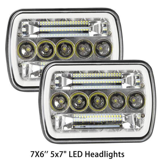 7x6" 5x7 LED Headlights For Jeep Wrangler YJ 1987- 1995 High/Low Beam DRL Turn Signal 2pcs