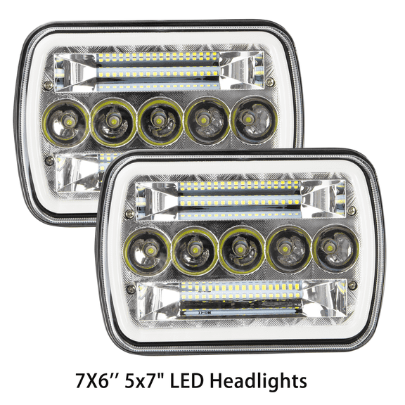 7x6" 5x7 LED Headlights For Pontiac Firebird 1982-1990 High/Low Beam DRL Turn Signal 2pcs
