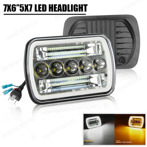 7x6 5x7 LED Headlights High Low Beam DRL Signal For 1987- 1995 Jeep Wrangler YJ