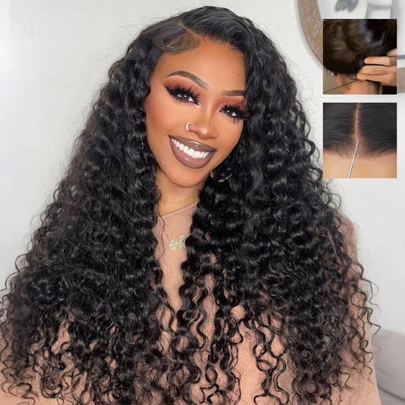 7x6 Glueless Deep Wave Wig Human Hair Pre Plucked Pre Cut HD Lace Front Wig Wear and Go 180 Density Beginner Friendly Natural Color 16 Inch