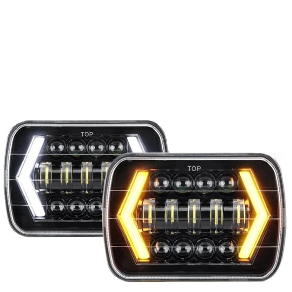 7x6 inch LED Headlights White Daytime Running Amber Turn Signal Light for Jeep Wrangler YJ Cherokee XJ 1986-1995