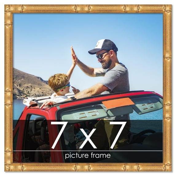 7x7 Gold Thin Bamboo Picture Frame - UV Acrylic, Foam Board Backing, Hanging Hardware