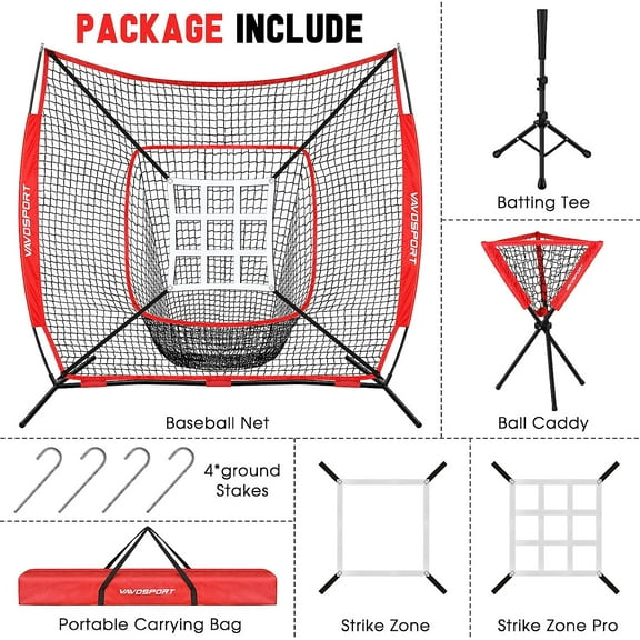 7x7' Baseball Net Set - Portable Softball & Baseball Training Equipment for Youth Practice
