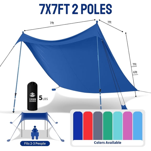 7x7 Beach Tent Shelter with Adjustable Poles UPF50+ Blue