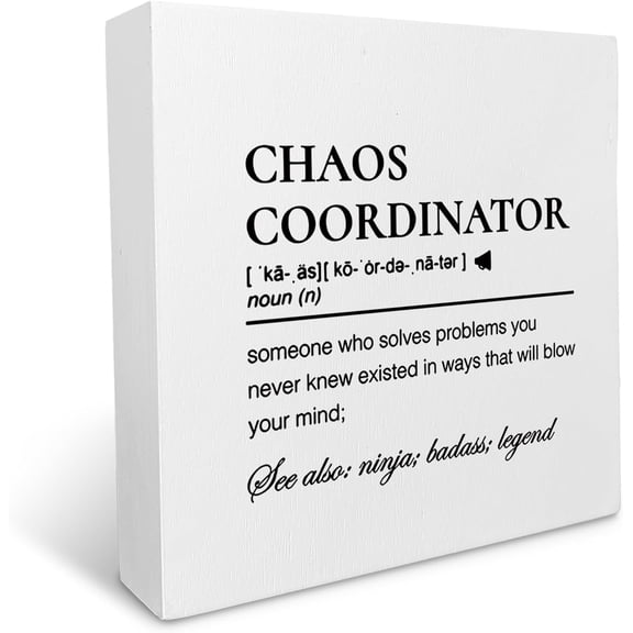7x7 IN Chaos Coordinator Desk Sign,Chaos Coordinator Wooden Box Sign, Rustic Chaos Coordinator Gifts Wood Block Plaque Decor for Home Office Wall Desk Shelf Decoration