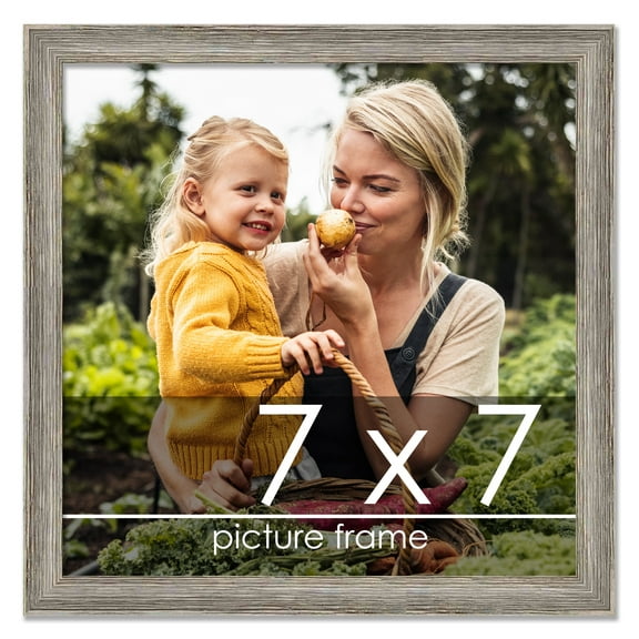 7x7 Distressed/Aged Contrast Grey Complete Wood Square Picture Frame with UV Acrylic, Backing, & Hardware