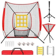 7x7ft Baseball Backstop Net Set with Batting Tee and 4 Baseballs Baseball Net  for Softball and Baseball Practice