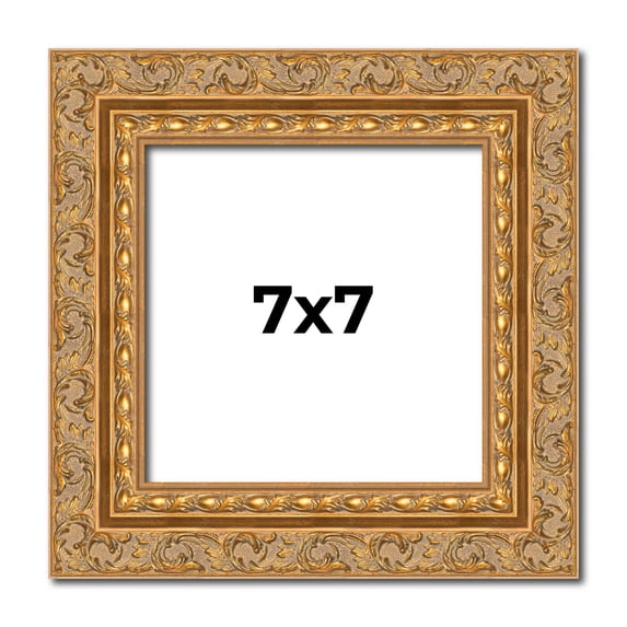 7x7 Frame Gold Ornate Solid Wood Picture Frame | 2 Inch Moulding Width | Firman Traditional Photo