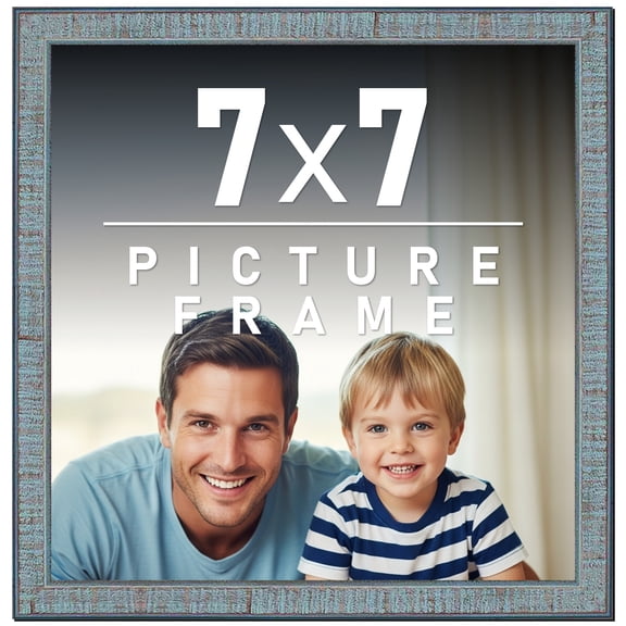 7x7 Frame Rustic Sky Blue Solid Wood Picture Frame | 0.75 Inch Moulding Width |Includes UV Acrylic