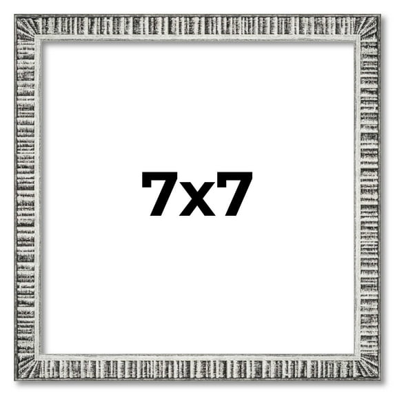 7x7 Frame Silver Grey Distressed Solid Wood Picture Frame | 0.75 Inch Moulding Width | Interior