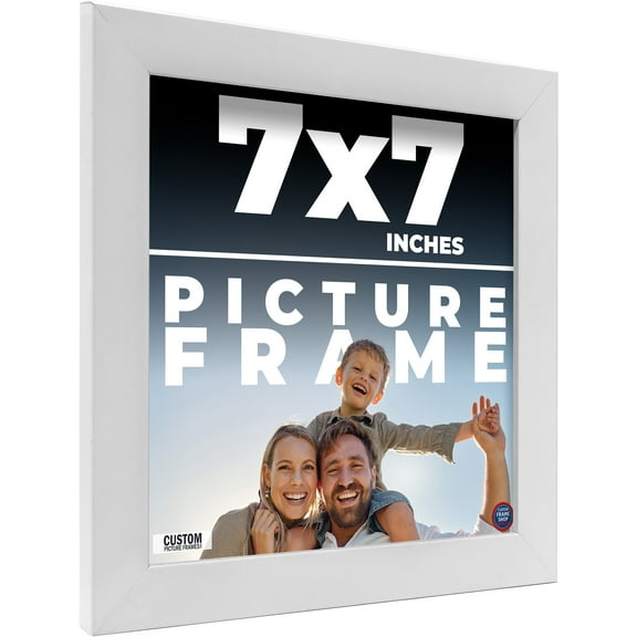7x7 Frame White Solid Wood Picture Frame Includes UV Acrylic Shatter Guard Front, Acid Free Foam