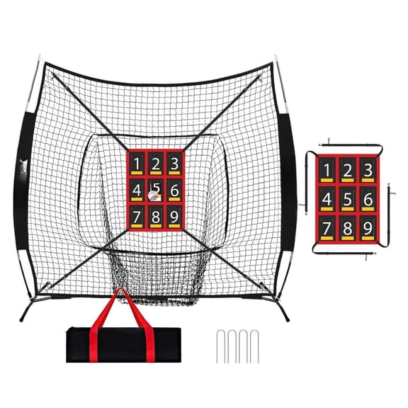 7x7 Ft Black Baseball & Softball Practice Net With Numbered Strike Zone