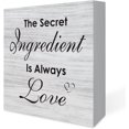 thumbnail image 1 of 7x7 IN Home Decor Secret Ingredient is Always Love Kitchen Quote Wooden Box Sign Rustic Farmhouse Home Kitchen Desk Shelf Decor, 1 of 6