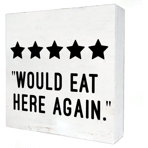Zomyto 7x7 Inches Humorous Wooden Box Sign with Saying Desk Decor Would Eat Here Again Box Sign Wood Plaque Block Sign Rustic Home Restaurant Decor