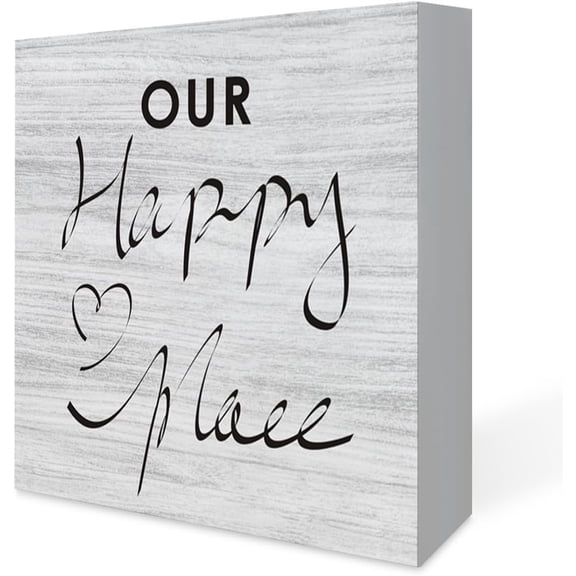 7x7 IN Rustic Wooden Box Sign for Bedroom Decor,Our Happy Place Quote Block Plaque for Wall Tabletop Desk Home Wall Art Decoration