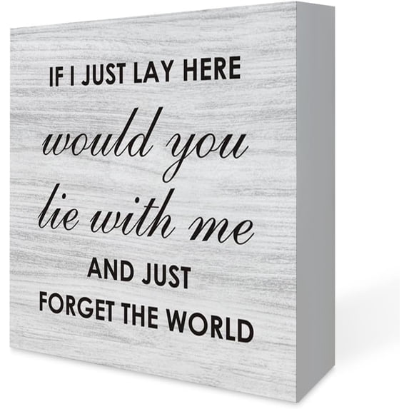 7x7 IN Rustic Bedroom Quote Wooden Box Sign, Home Bedroom Decor,If I Just Lay Here Block Plaque for Wall Tabletop Desk, Farmhouse Style Wall Art Decoration,