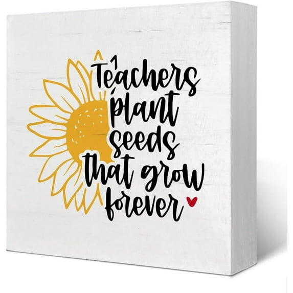 7x7 IN Teacher Desk Decor - Teacher Appreciation Gifts Signs, End of Year Teacher Gifts, Best Teacher Gifts, Teacher Plant Seeds That Grow Forever Sunflower