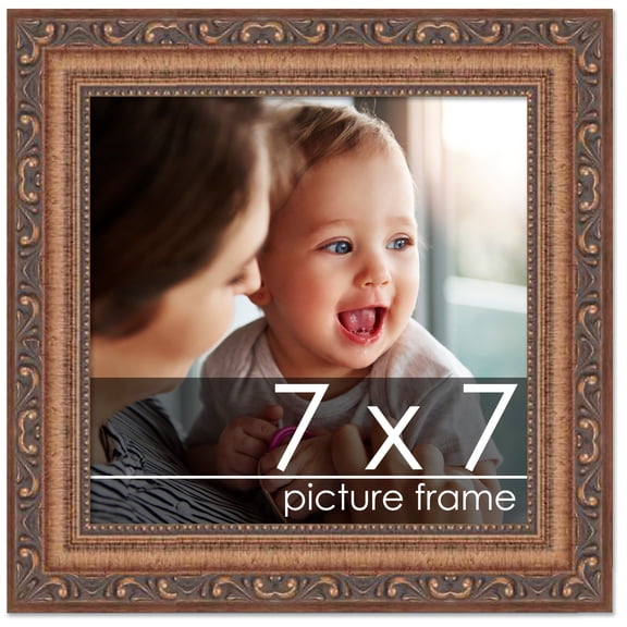 7x7 Antique Gold Bronze Wood Picture Frame - UV Acrylic, Foam Board Backing, Hanging Hardware