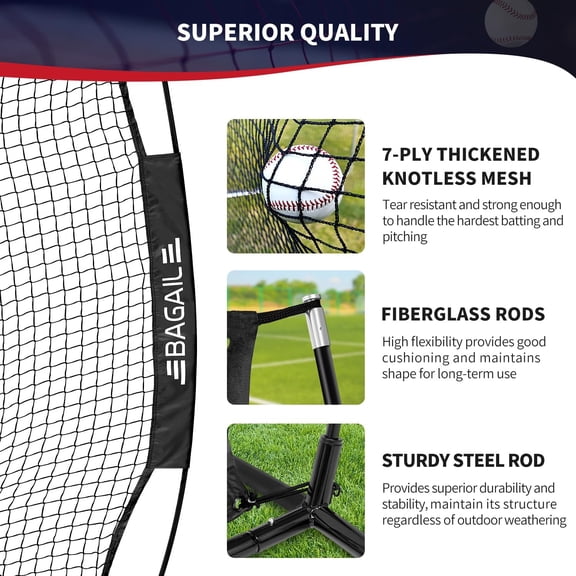 7x7 ft Baseball & Softball Practice Net with Bow Frame for Batting, Hitting, Pitching, Portable Backstop Training Equipment with 2 Strike Zone, Tee, Carry Bag, Great for All Levels