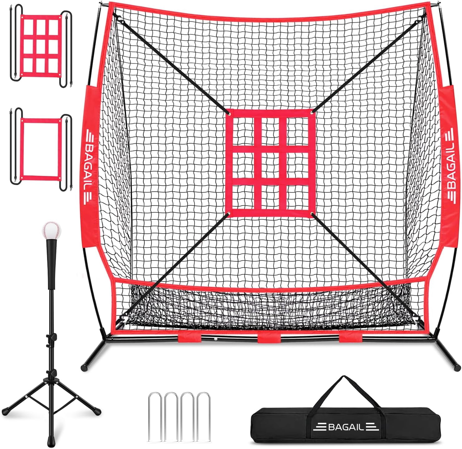 7x7 ft Baseball & Softball Practice Net with Bow Frame for Batting ...