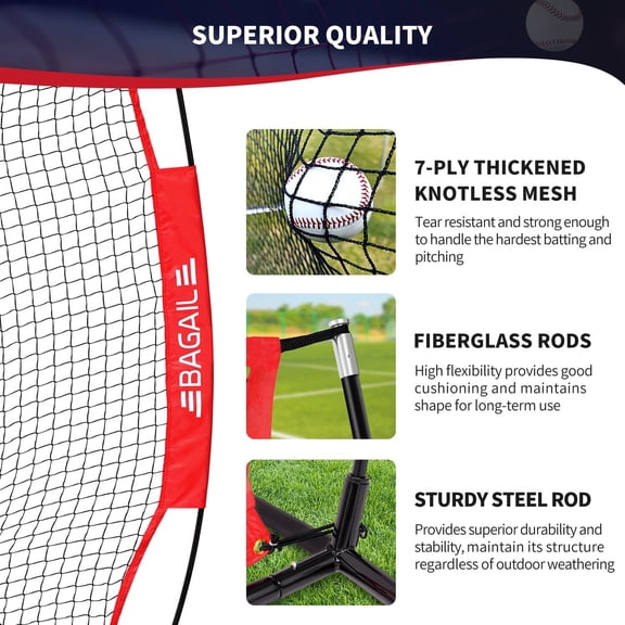 7x7 ft Baseball & Softball Practice Net with Bow Frame for Batting, Hitting, Pitching, Portable Baseball Throwing Net with Strike Zone, Carry Bag, Baseball Training Aid for All Levels