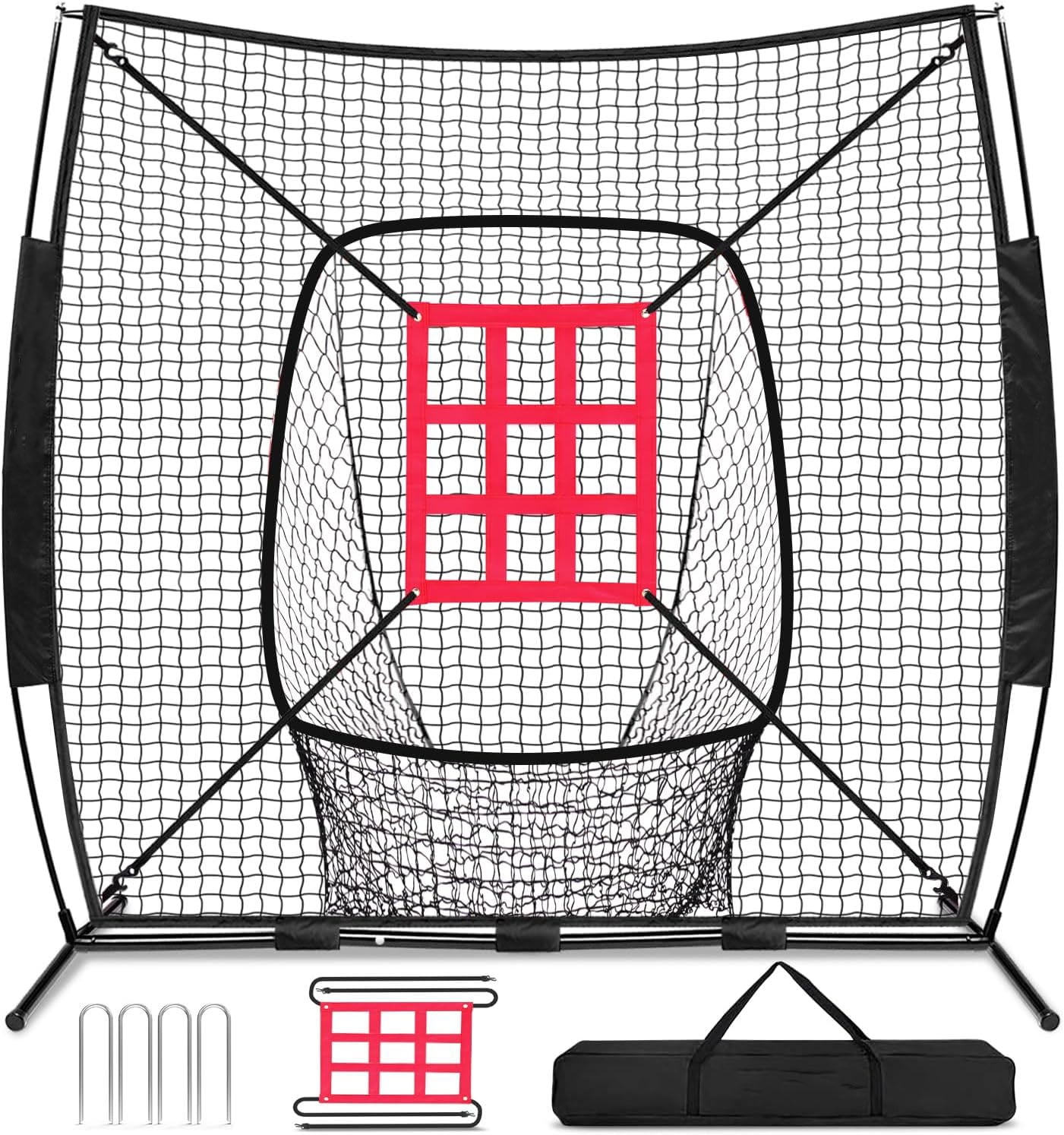 7x7 ft Baseball & Softball Practice Net with Bow Frame for Batting ...