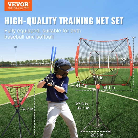 7x7 ft Baseball Softball Practice Net,Portable Baseball Training Net for Hitting Catching Pitching,Backstop Baseball Equipment with Bow Frame,Carry Bag,Strike Zone,Ball,Tee,Ball Collector