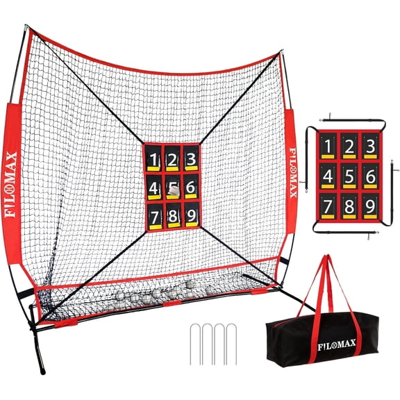 7x7ft Baseball & Softball Practice Net with Numbered Strike Zone - Heavy Duty Portable Hitting Pitching Training Net for Pitching Accuracy & Hitting Practice, Portable with Carry Bag.