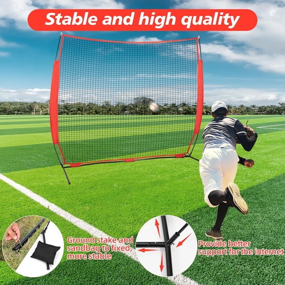 7x7ft Portable Sport Net with Handbag and 12 Ground Nails - Stable Backstop Net for Softball, Lacrosse, Soccer, Baseball