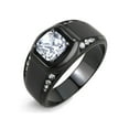 thumbnail image 1 of 7x7mm Cushion Cut CZ Center Two Row Side Stone Black IP Stainless Steel Mens Ring - Size 9, 1 of 4