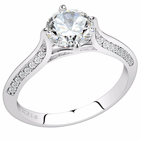 7x7mm Round CZ Center Womens Stainless Steel Delicate Primise Ring Thin Band- Size 6