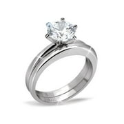 7x7mm Round Cut CZ Solitaire Women's Stainless Steel Weding Ring set - Size 6