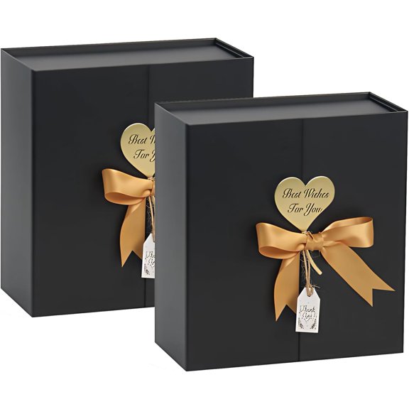 7x7x3 Inch Gift Boxes with Lids, 2 Pack Small Black Gift Box with Ribbon Card Fancy Gift Wrap Boxes for Festival Anniversary Groomsmen Proposal Weddings Boyfriend Father's Day