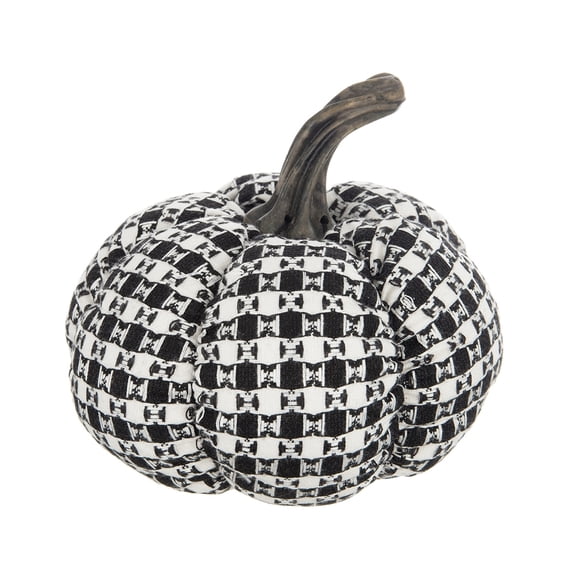 7x7x6.7" Fabric Black-White Plaid Pumpkin Decor, for Holiday Decoration