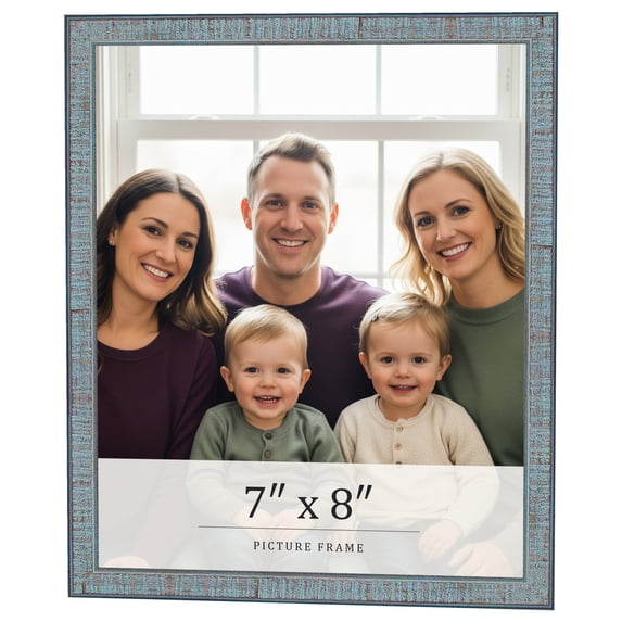7x8 Frame Blue Scuffed Farm Board Solid Wood Picture Frame Width 0.75 Inches | Interior Depth 0.5