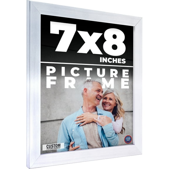 7x8 Frame Silver Stainless Steel Solid Wood Picture Frame | 0.75 Inch Moulding Width | Includes UV