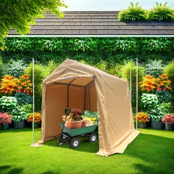 7x8 ft Outdoor Portable Gazebo Storage Shelter Shed with 2 Roll up Zipper Doors & Vents Carport for Motorcycle Waterproof and UV Resistant Anti-Snow Portable Garage Kit Tent