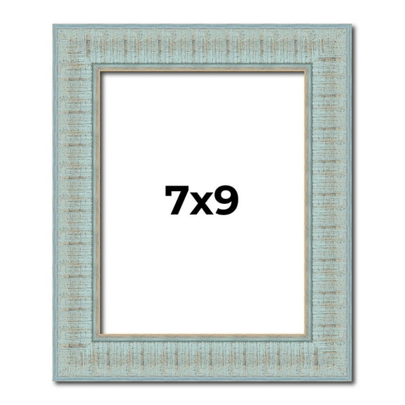 7x9 Frame Blue Teal Distressed Solid Wood Picture Frame | 1.625 Inch Moulding Width | Sonoma Blue