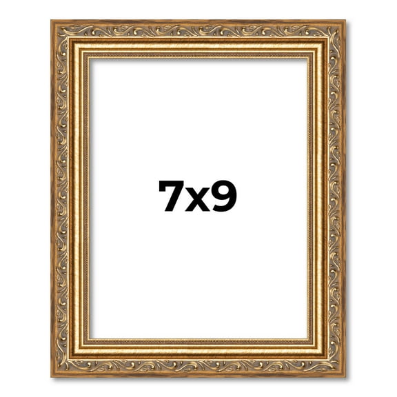 7x9 Frame Gold Solid Wood Picture Frame Width 1.25 Inches | Interior Frame Depth 0.375 Inches |