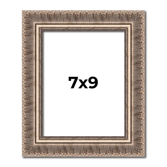 7x9 Frame Silver Harvest Ornate Solid Wood Picture Frame | 1.75 Inch Moulding Width |Mayflower