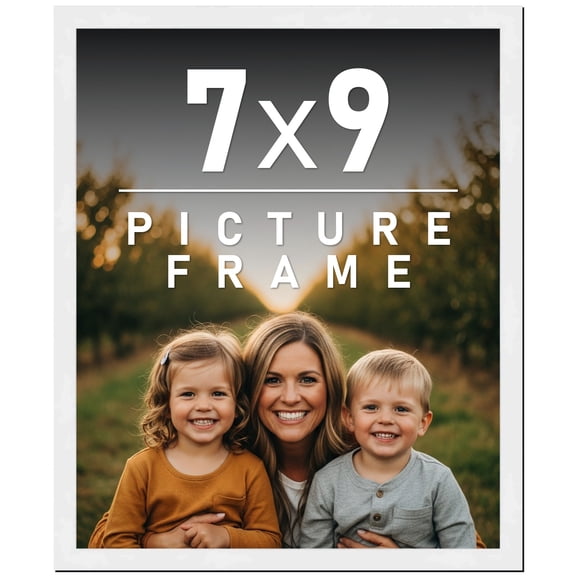 7x9 Frame White Solid Wood Picture Frame Includes UV Acrylic Shatter Guard Front, Acid Free Foam