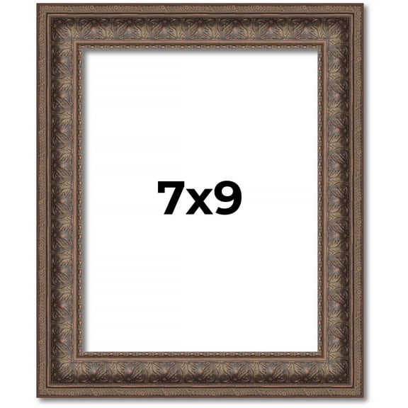 7x9 Ornate Brown Real Wood Picture Frame Width 1.5 Inches | Interior Frame Depth 0.5 Inches | Zisa
