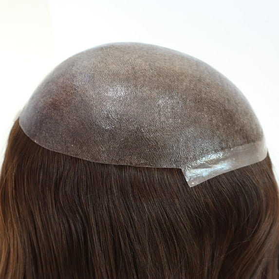 7x9in Mens Toupee Injection Thin Skin 0.08-0.10mm Natural Looking Remy Human Hair Men Wig Hair Replacements Hair Length 8"-9"