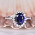thumbnail image 1 of 7x9mm Oval Cut Blue Sapphire Engagement Ring Moissanite Floral Promise Ring Solid 14k White Gold Moissanite Wedding Band Anniversary gift, 1 of 5