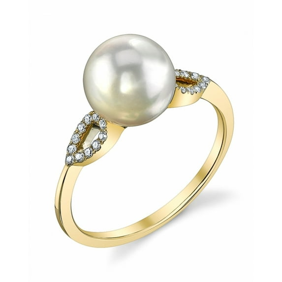 8.0-8.5mm Akoya Cultured Pearl & Diamond Callie Ring in 14K Gold