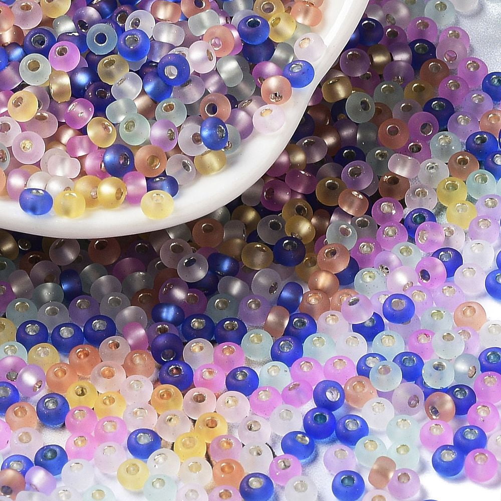 8/0 Glass Seed Beads Frosted Silver Lined Round Colorful 3x2mm Hole: 0.8mm