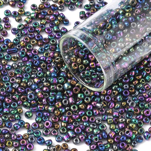 8/0 Glass Seed Beads Iris Round Peacock Blue Iabout 3mm in diameter hole: 0.8mm about 10000pcs/bag