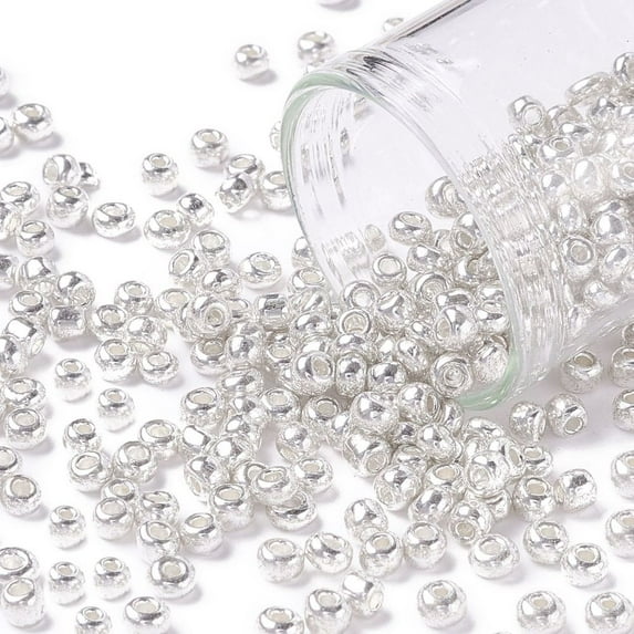 8/0 Glass Seed Beads Metallic Colours style Round Silver 8/0 3mm Hole: 1mm about 1111pcs/50g