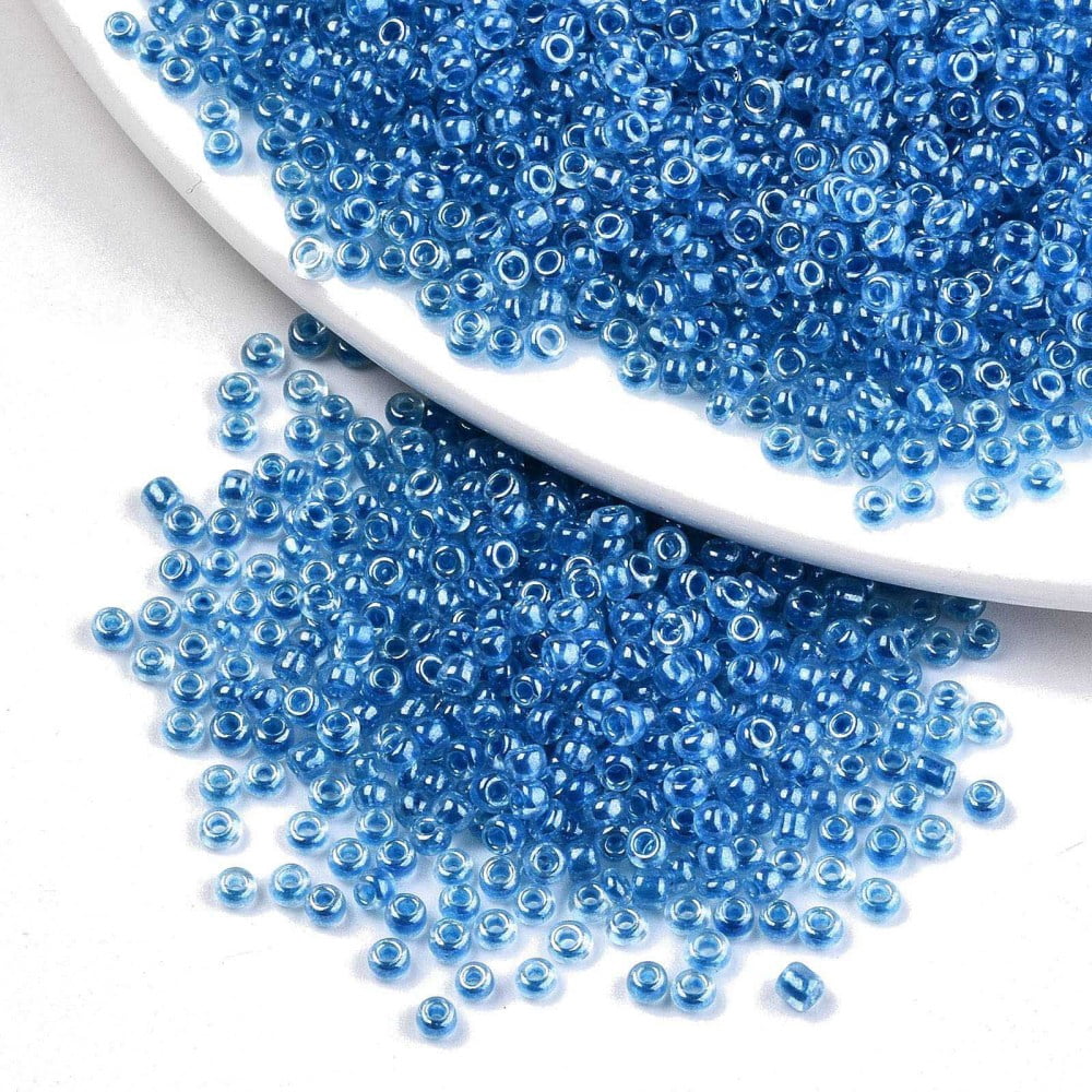 8/0 Glass Seed Beads Transparent Inside Colours Luster Round Hole Round Dodger Blue 8/0 3~4x2~3mm Hole: 0.8mm about 15000pcs/bag